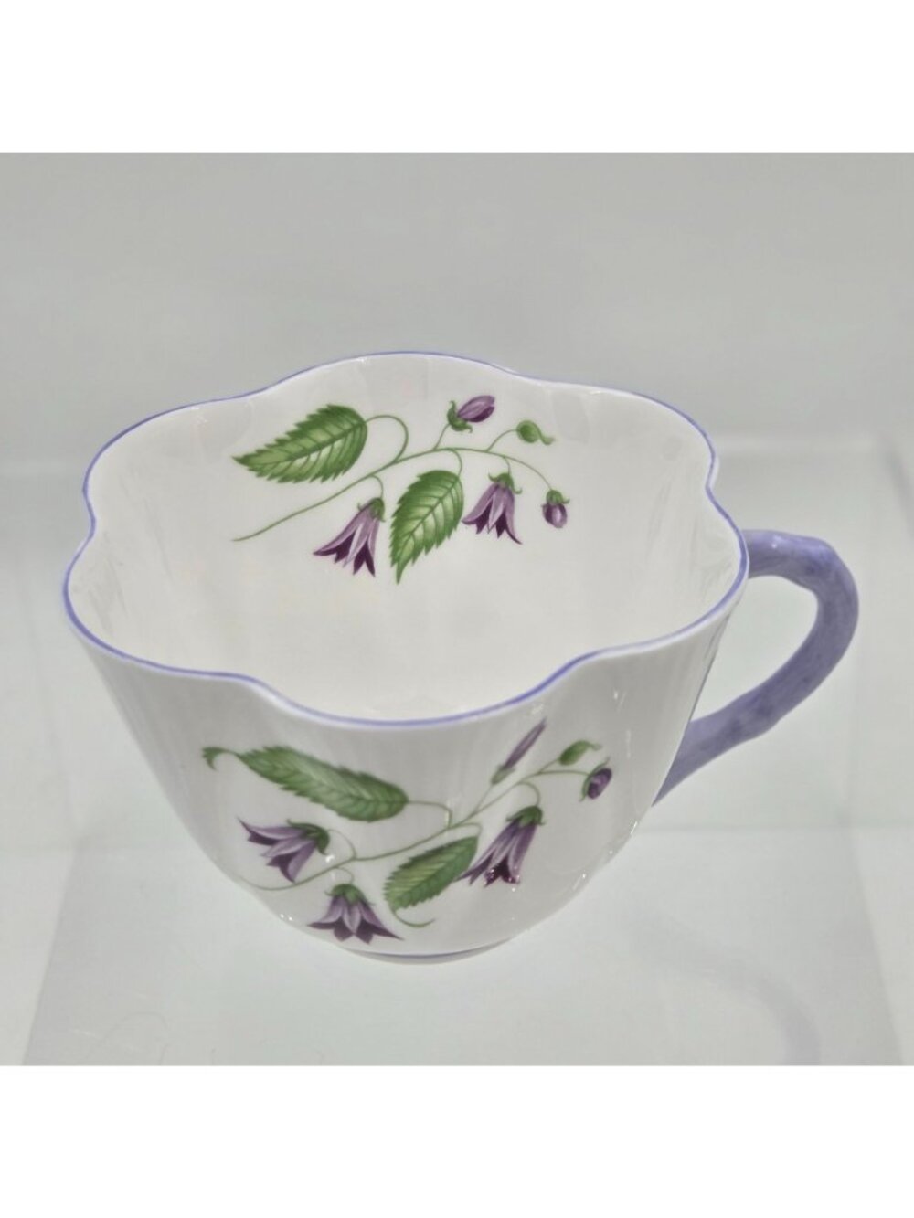 Shelley Campanula Dainty Flat Cup and Saucer Set Purple Flowers Bone China - Picture 5 of 12
